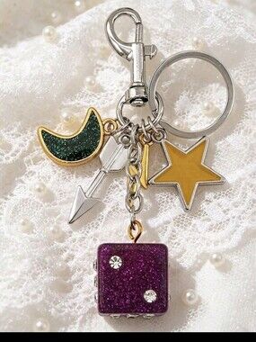 Dice, Star, Moon & Lightning Bolt Bag Charm/ Keychain NEW